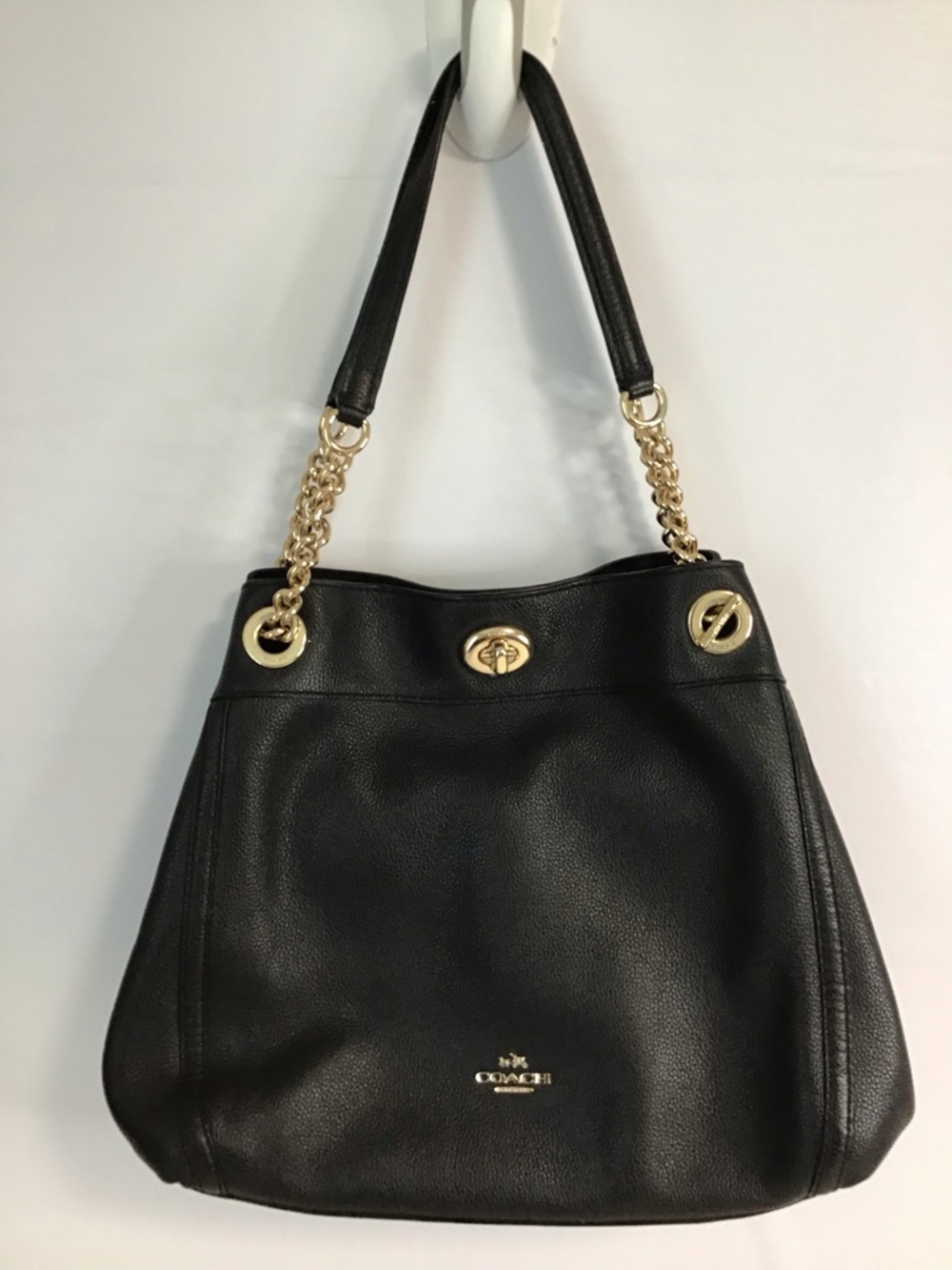 Coach 36855 Edie Turnlock Black Pebble Leather Shoulder Bag - Picture 2 of 15